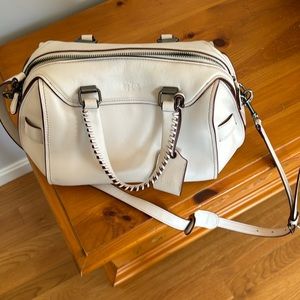 Coach Bone colored with burgundy pinstriping Satchel bag